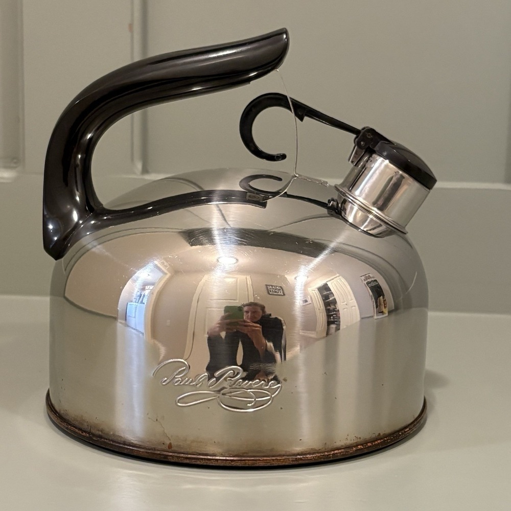 Vintage Paul Revere Ware 1801 Whistling Tea Kettle Copper Bottom 93-C Korea